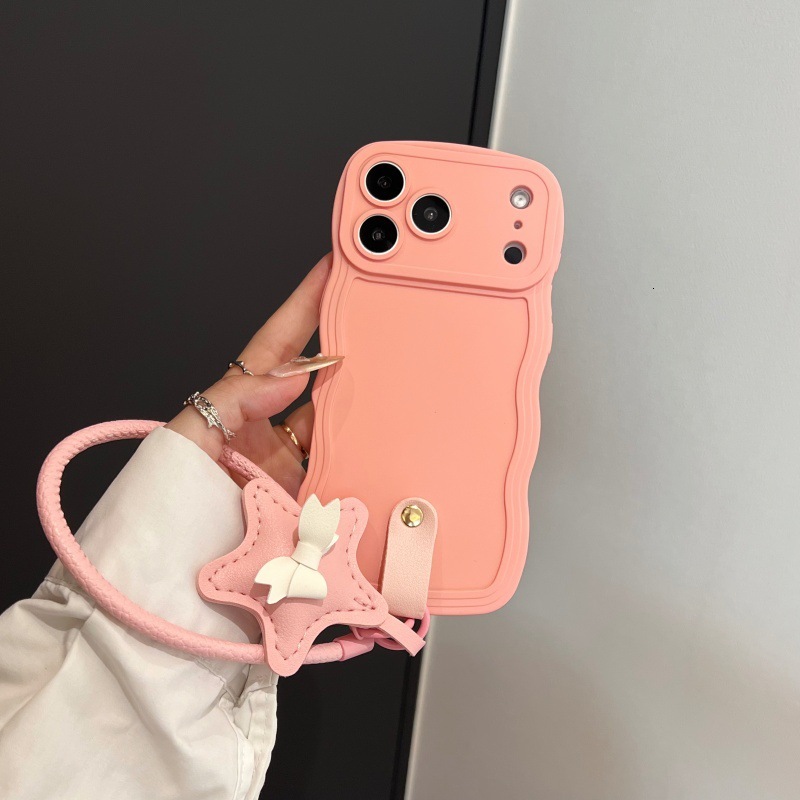 Solid Color Wave iPhone 17 Pro Max Star Lanyard Phone Case Compatible with Apple 16 Pro Skin Feel Liquid 14