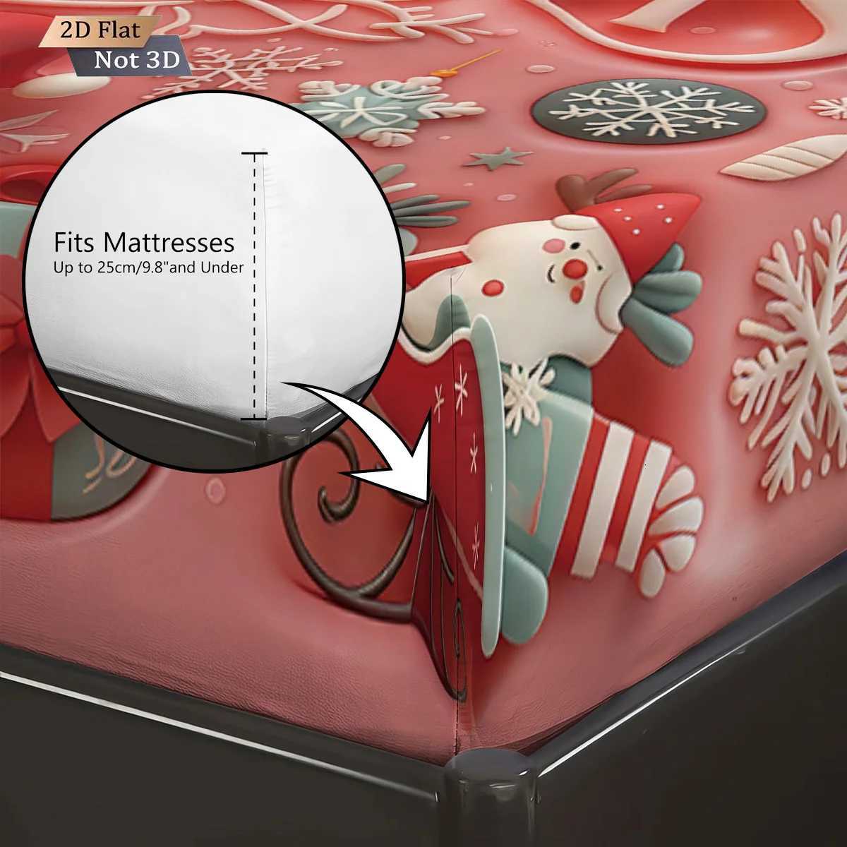 Christmas 3pcs imitation relief pink Santa Claus print coreless bed sheet set multiple size bed cover bedroom bedding decoration Y251126