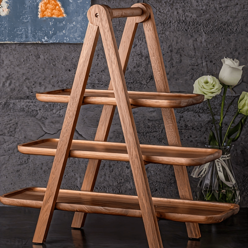 Wooden dessert table display rack cold meal tea break table tableware high footed cake fruit plate solid wood tray