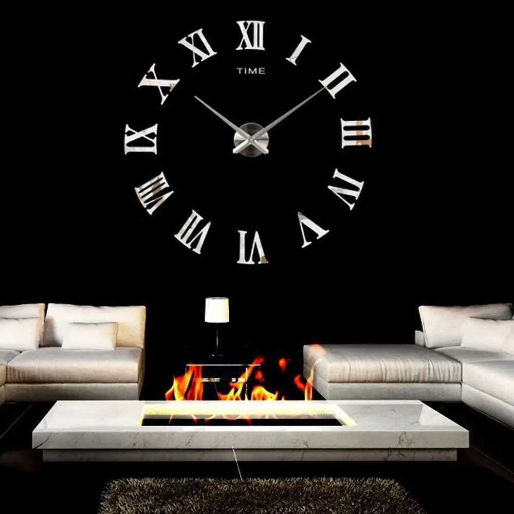 3D Large Roman Numerals Mirror Surface Acrylic Wall Sticker Wall Clock Home Office DIY Nordic Style Art Decor C251126