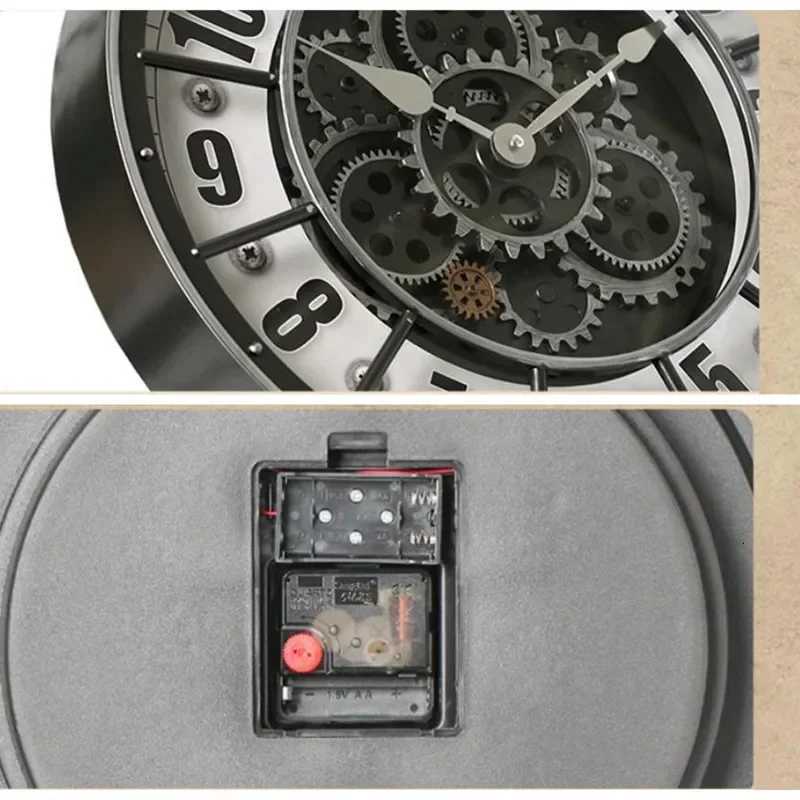 45cm Luxury Creative Wall Clock Vintage 3D Gear Rotating Design Art Wall Clock Home Large Index Silent Bedroom Decoration Clock C251126