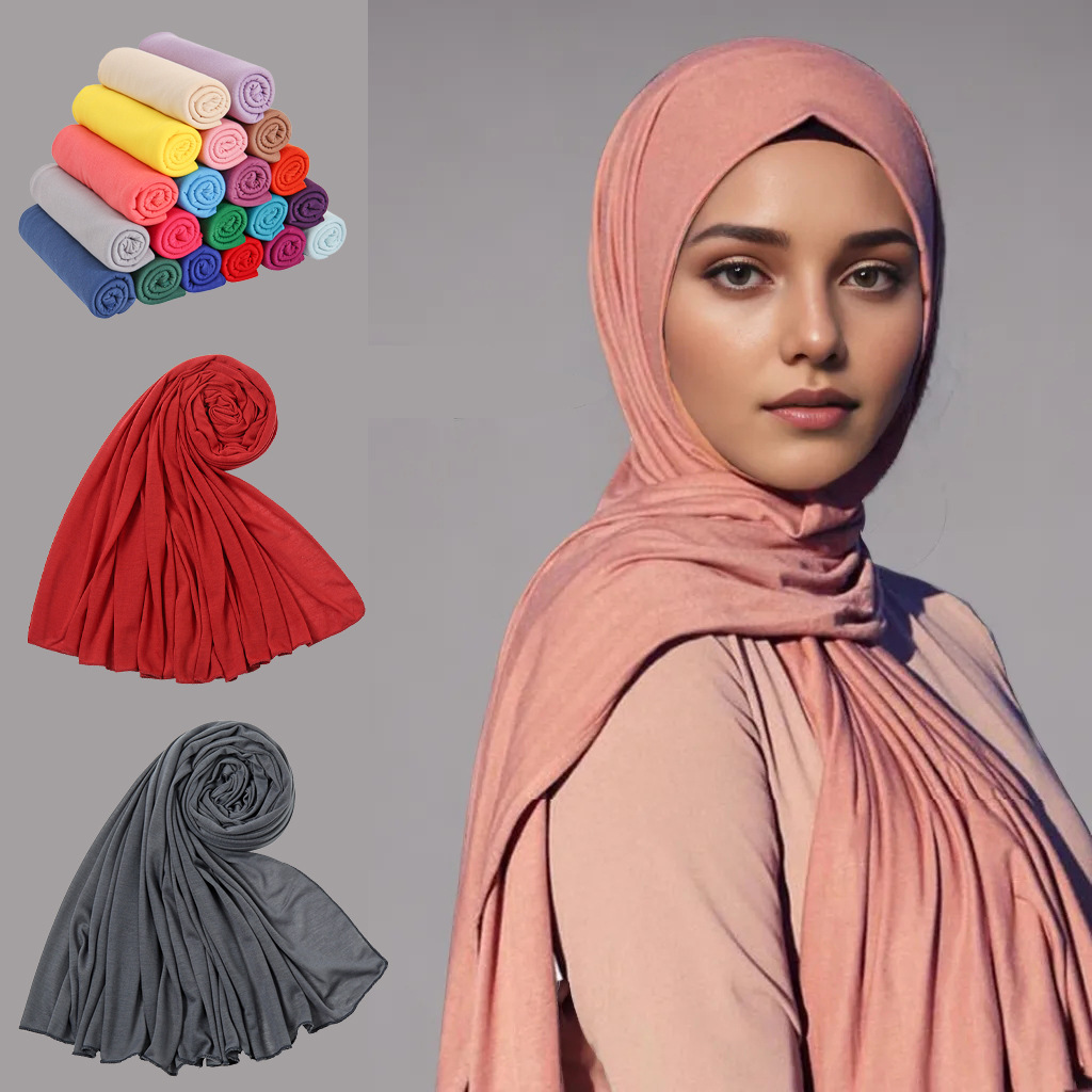 K526 Pure cross-border hot-selling solid color mercerized cotton jersey headband long scarf soft breathable monochrome classic versatile scarf for wom