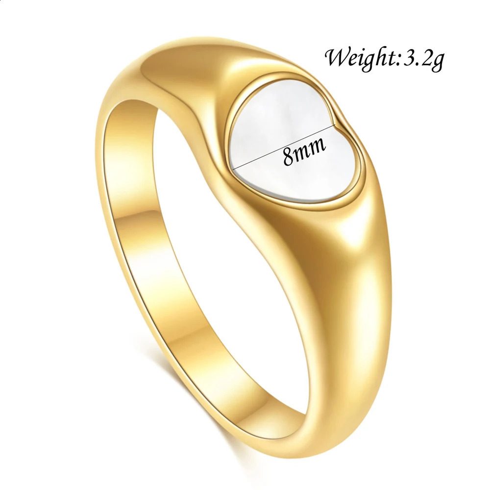 Black Enamel Statement Heart Pinky Ring For Women Valentine Day Gift Stainless Steel White Shell Anillo Mujer Jewelry Accessory 250425