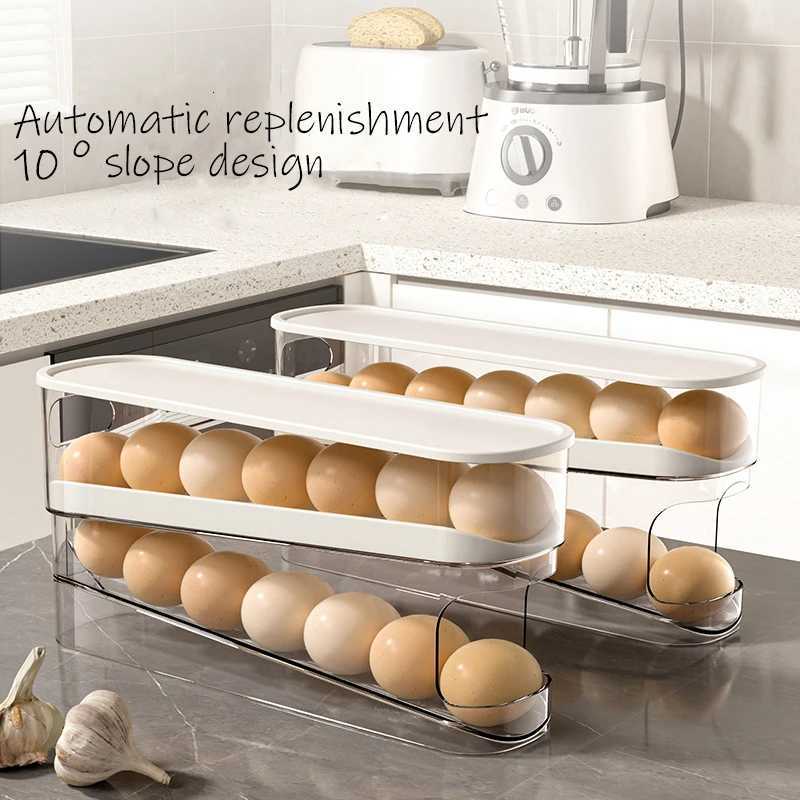 Egg Dispenser Double-layer Automatic Rolling Rack Large Capacity Egg Storage Rack Space Saving Suitable For Kitchen Use Y251126