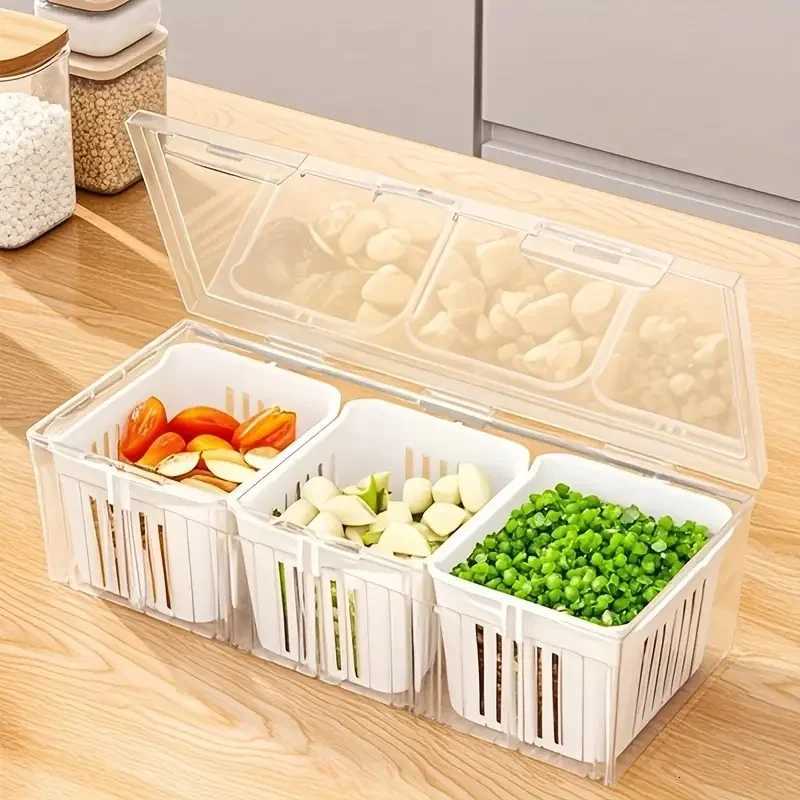 1 Set of Food Storage Containers Square Transparent Compartments for Refrigerators Salad Fruit Vegetable And Condiment Boxes Y251126