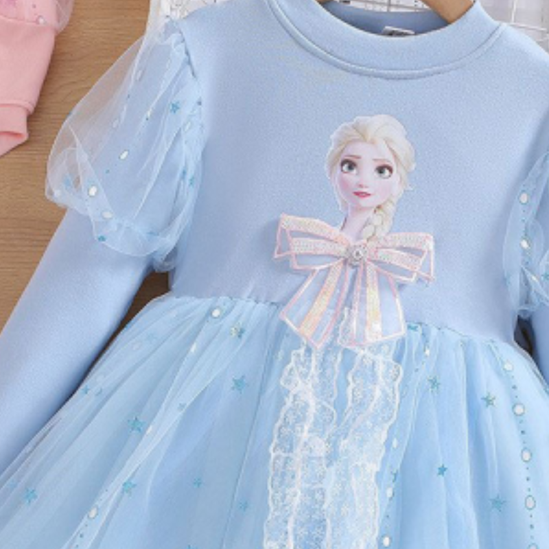 Disney designer children's clothing long-sleeved princess dress beach dress A-line skirt birthday dress for girls Frozen Elsa dress puffy dress C