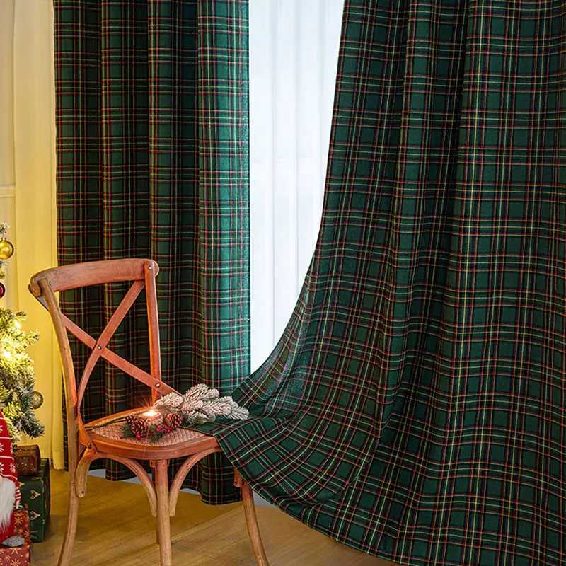 Christmas 1/2 Panels Christmas line grid curtain suitable for living room and bedroom decoration Y251126