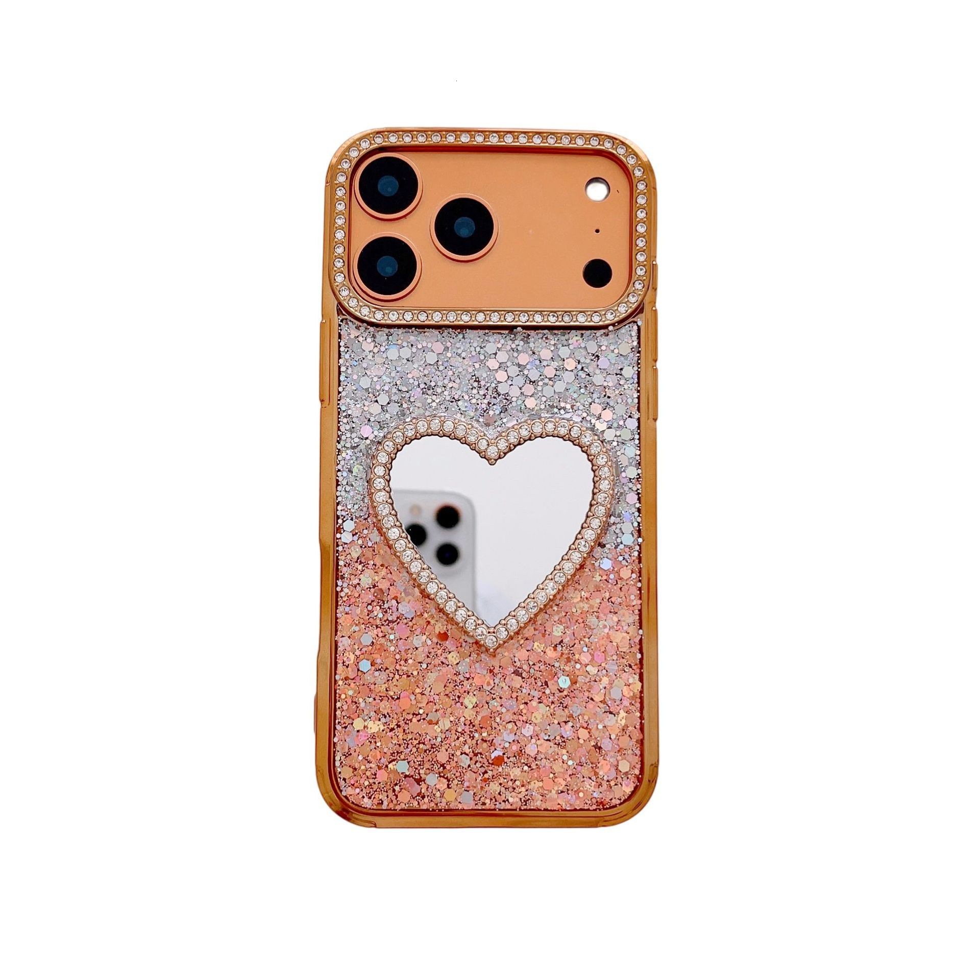 Gradient Glitter Phone Case Suitable for iPhone 17 Pro Max Heart Mirror Shockproof Cover iPhone 16/15/14 Pro