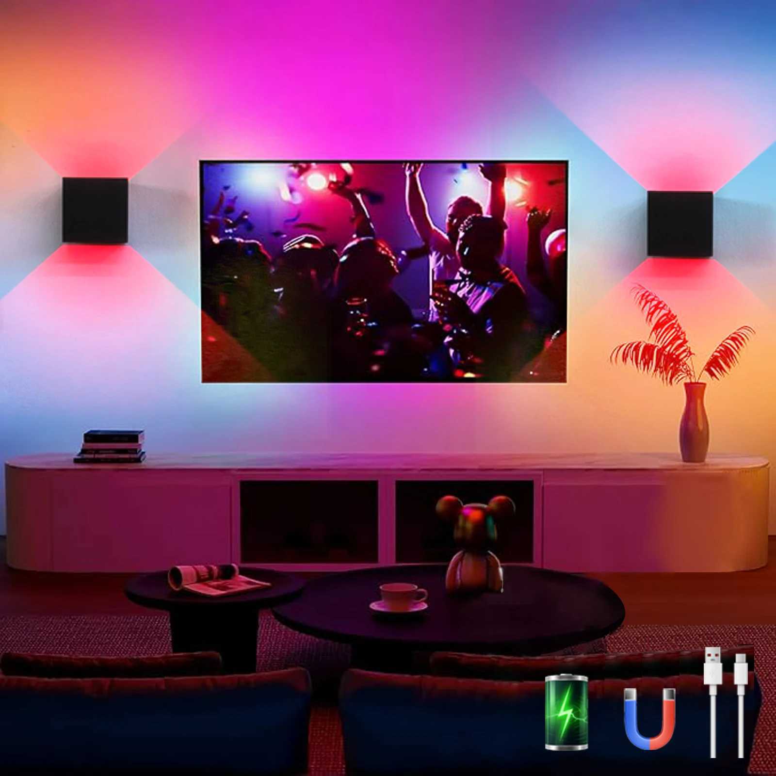 6W Charging Remote Control Wall Lamp With Adjustable Brightness And Wiring Free 16 Colors For Indoor Holiday Atmosphere Lighting M251126