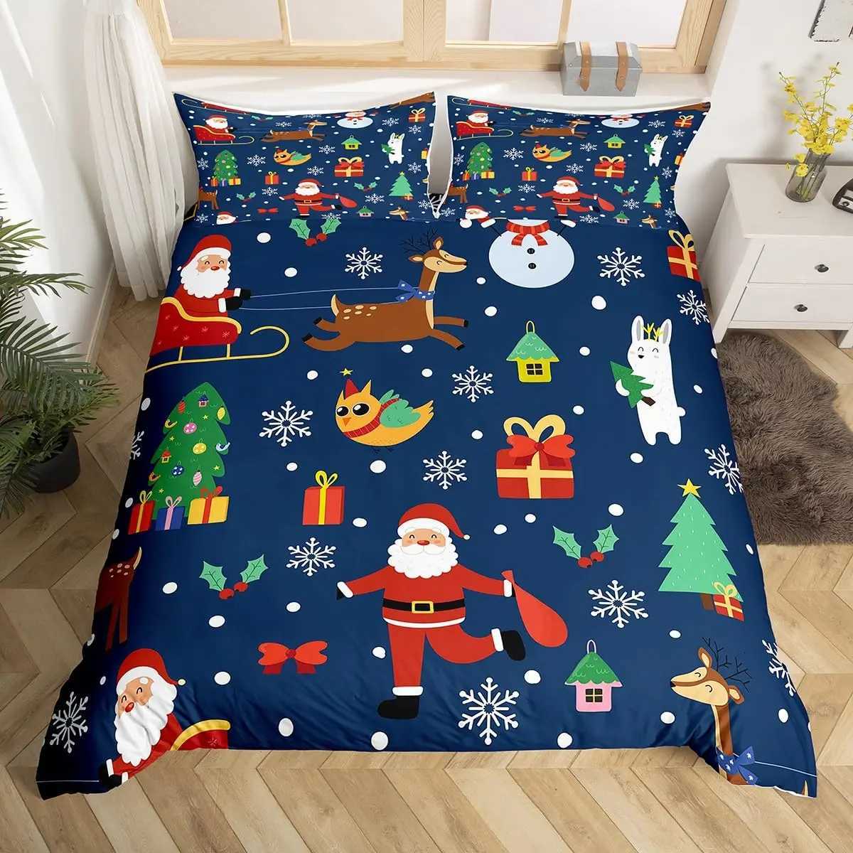 Christmas Christmas Duvet Cover Full QueenCute Cartoon Santa Claus Snowflake Bedding Set Xmas Gifts for Boys Girls Christmas Quilt Cover Y251126