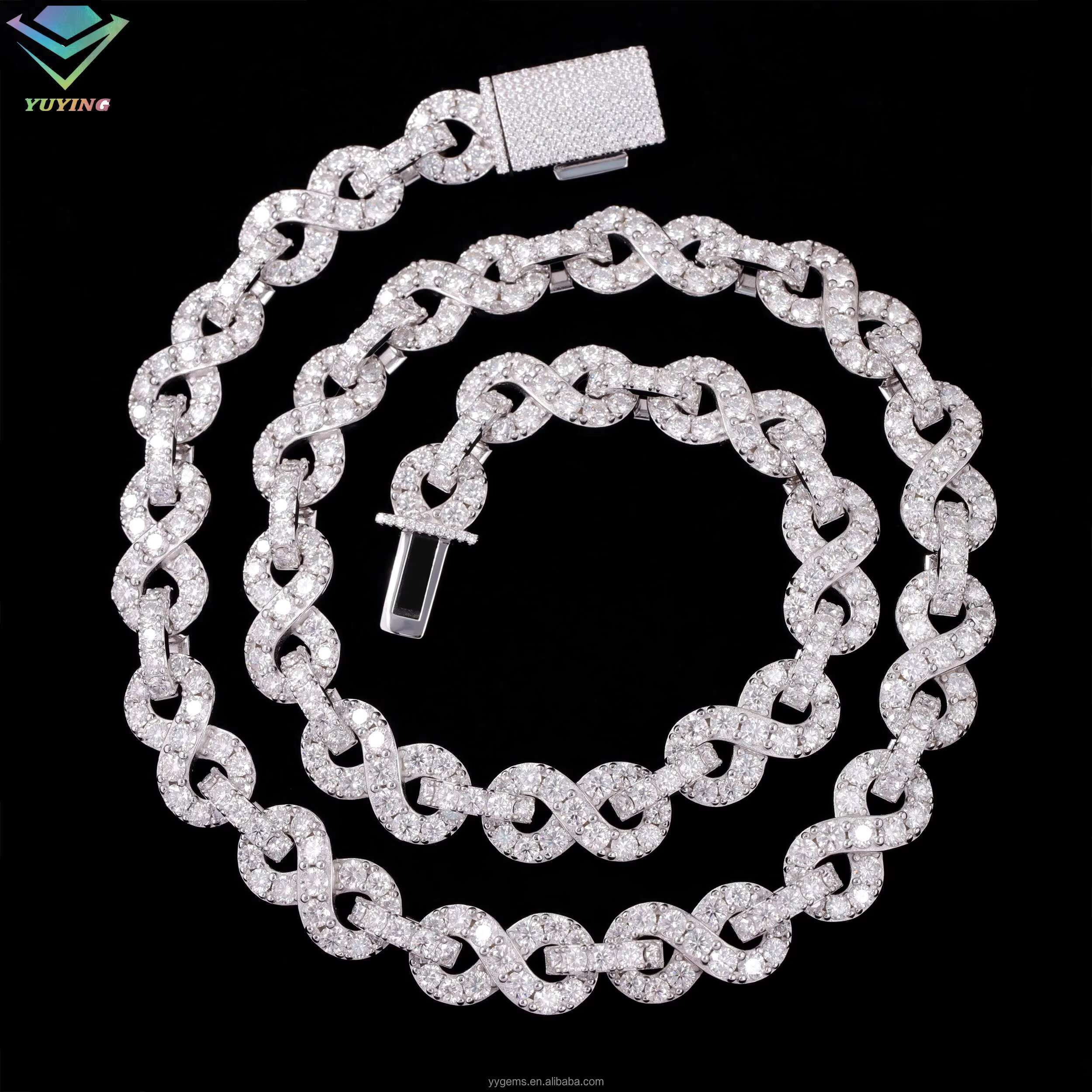Yu Ying Infinity Style Mossanite Cuban Link Chain for Men Hip Hop Jewelry 925 Solid Silver Necklace for Rapper Fashion Jewelry