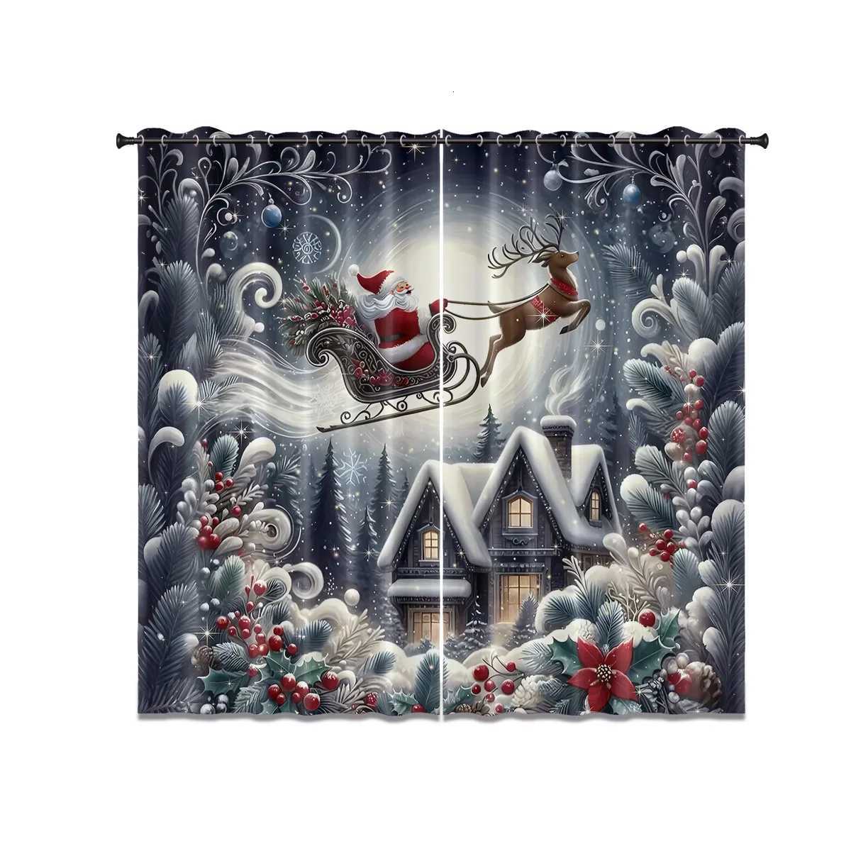 Christmas 2pcs Merry Christmas Santa Claus print blackout curtain multiple size living room insulation holiday decoration machine washable Y251126