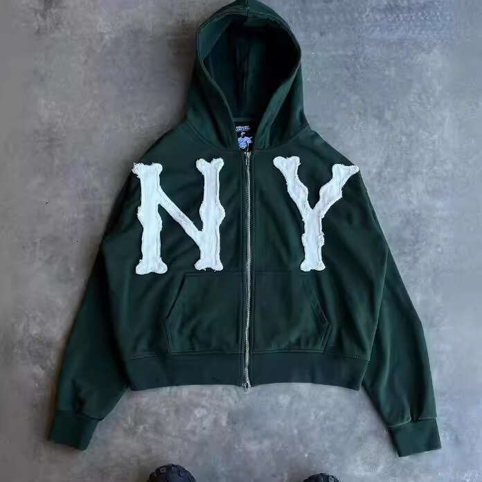 European American Spring/Summer Wholesale Embroidered Hooded Cardigan Full Chain Loose Men's Women's Trendy Brand Hoodie Jacket 2025 New Sty
