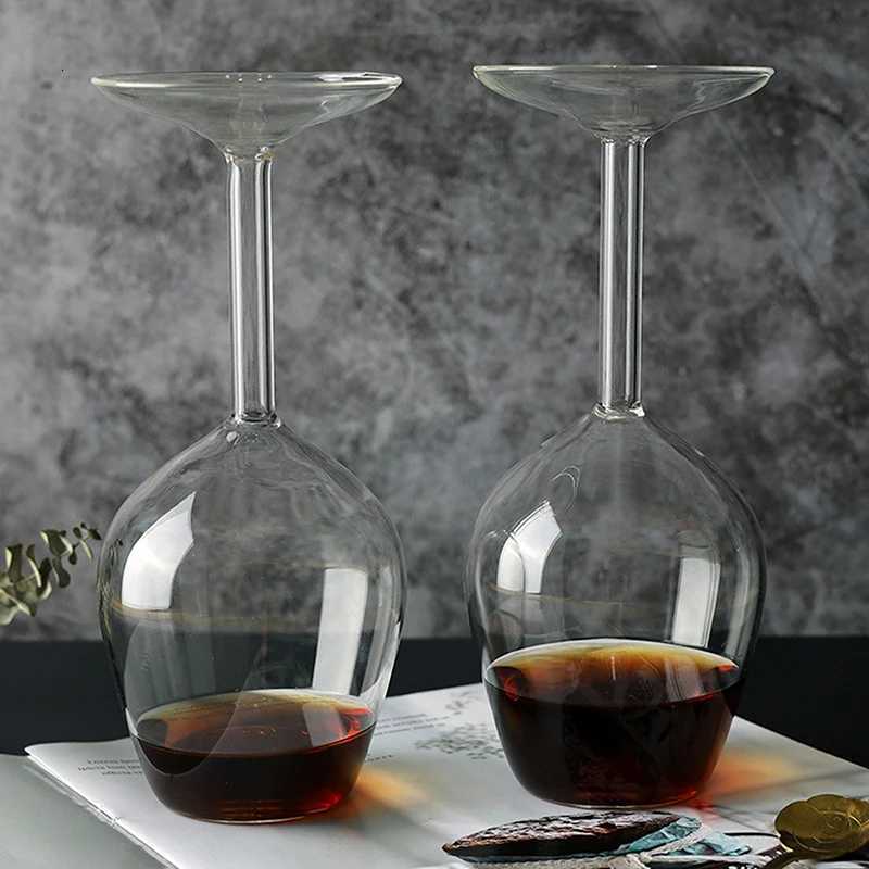 Creative Upside Down Goblet Wine Cup Funny Party Glassware Wedding Flutes High Borosilicate Glass Inverted Wineglass C251126