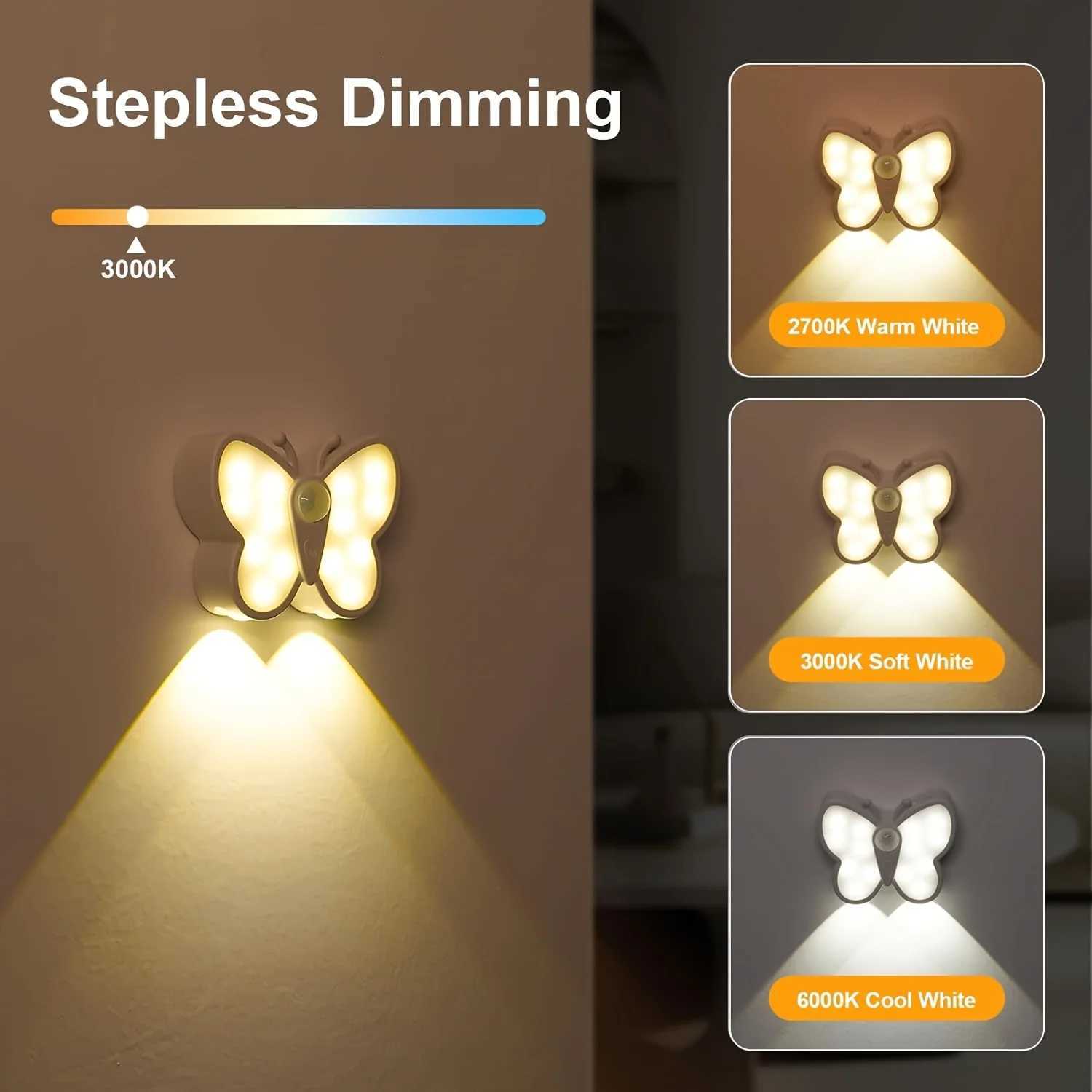 Motion sensor lights butterfly decoration wireless wall lamp USB charging bedroom living room kitchen cabinet corridor stairs M251126