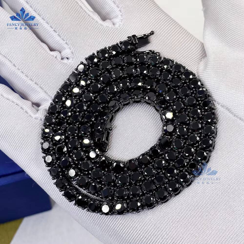 Custom 3MM 4MM Black Vvs Moissanite Bracelet Iced Out Round Brilliant Cut Diamond 925 Silver Tennis Chain for Men Women