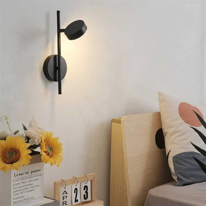 Nordic Simple Wall Lamp LED Rotation Adjustable Metal Wall Lights Bedroom Living Room Aisle Study Reading Gold Black Wall Lamps M251126