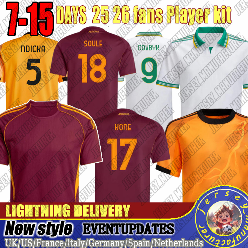 25 26 Maglia Roma Third Soccer Jerseys 2025 PELLEGRINI home Away Pellegrini KONE CRISTANTE Dovbyk DYBALA Football Jersey Shirts Kit Players fans Men Kids