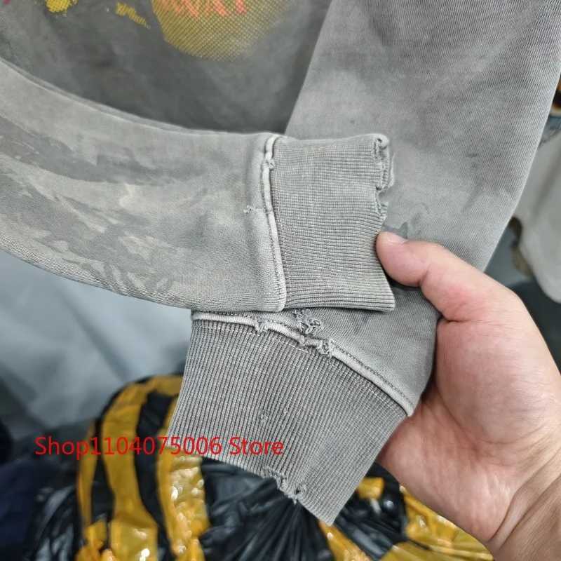 Fashion Saint Crewneck Sweatshirt Vintage Print Distressed Holes Washed Faded Unisex Oversize Casual Sportswear Y251125