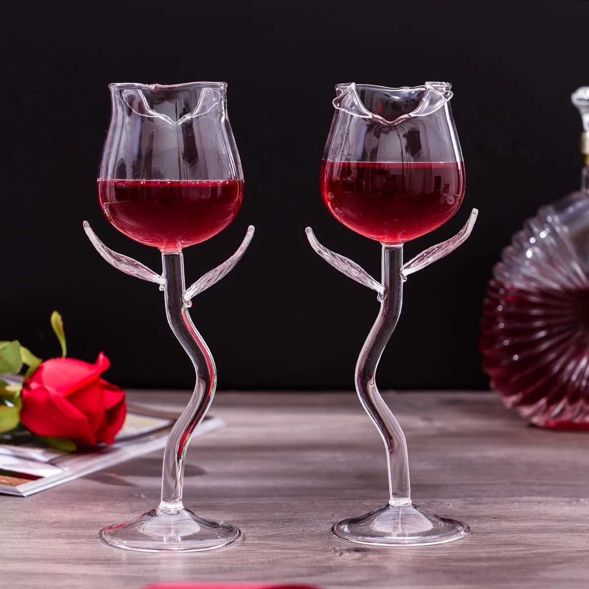 Creative Cocktail Glass Cup Height Crystal Champagne Glass Wine Glass Goblet 3D Rose Valentine Party Juice Wine Cup Bar Tool C251126