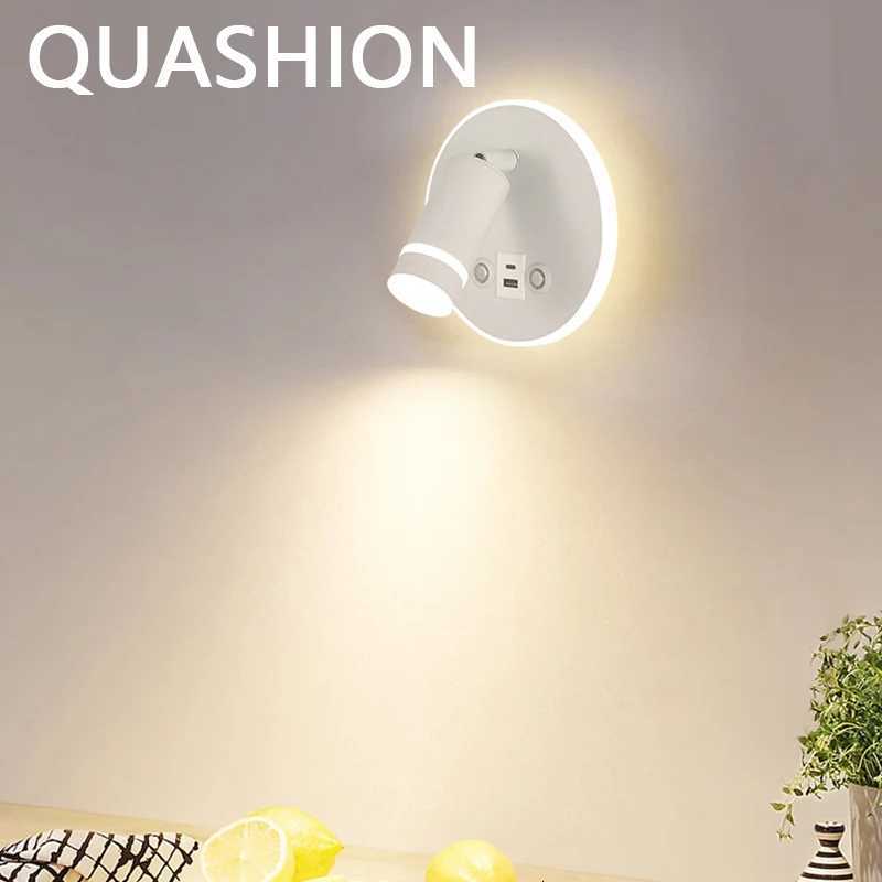 Modern Hotel Reading Wall Lamp USB Interface Dimmable LED Sconce Light With Switches Metal Body And Acrylic Lampshade Decor Lamp M251126