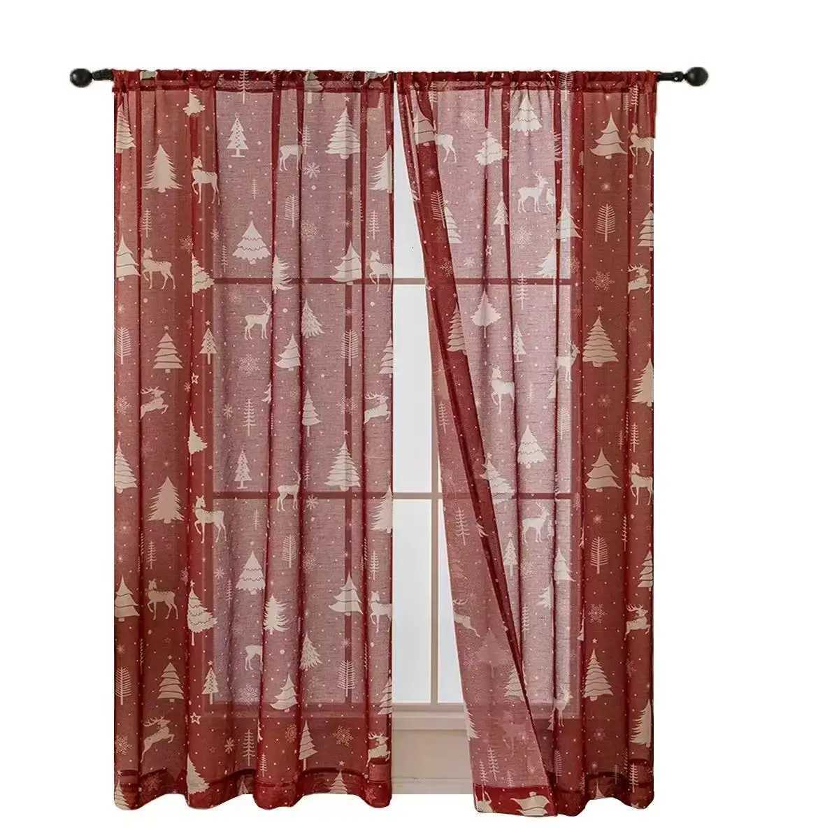 Christmas Christmas Red Snowflake Sheer Curtain Festive Window Decor for Holiday Living Room Dining Room Y251126
