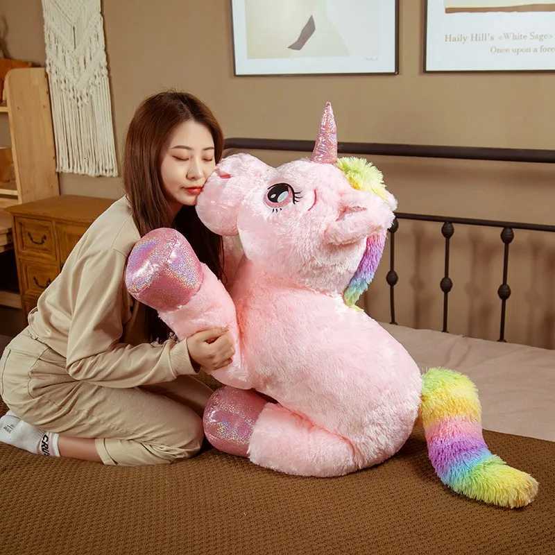 New Arrival Large Unicorn Plush Toys Cute Pink Rainbow Horse Soft Doll Stuffed Animal Big Toys For Girlfriend Birthday GiftT251126