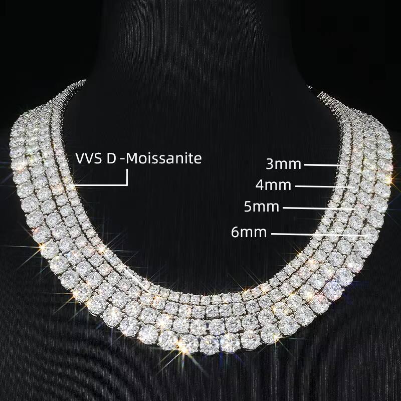 Stock VVS D Moissanite Iced Out 3MM 4MM 5MM 6MM Tennis Chains Wholesale Price Pass Diamond Tester Rhodium 925 Sterling Silver
