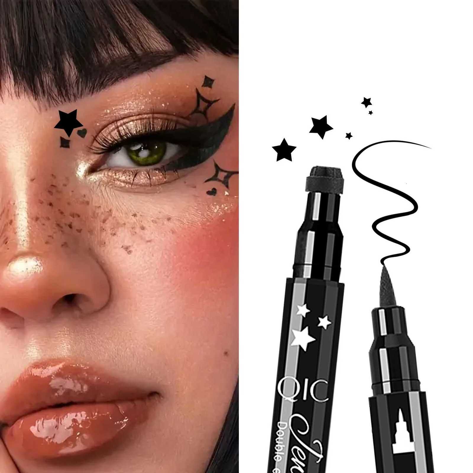 1pcs Liquid Eyeliner Pen Set Dual-Tip Stamps with Black Ink - Includes Heart Moon Star Shapes for Eye Makeup Eyeliner StampT251126