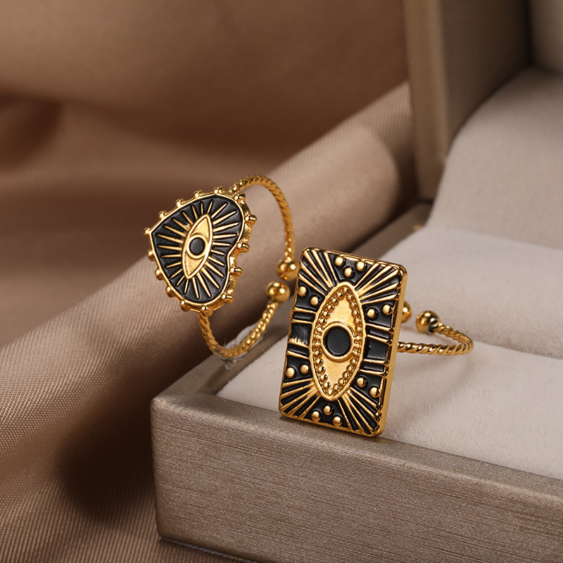 Turkish Evil Eye Rings for Women Stainless Steel Gold Color Adjustable Ring Love Heart Aesthetic Jewelry Gift anillos mujer High quality gold designer - view 3