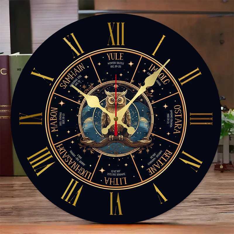 Night Owl Design Wooden Round Silent Hanging Wall Clock Suitable For Living Room Office Study Room Bedroom Home Decoration C251126