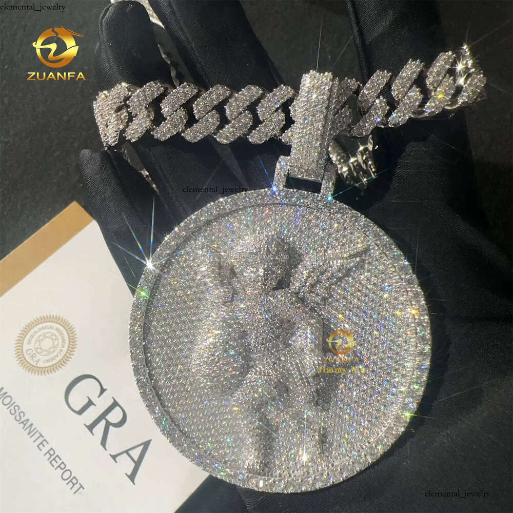 2.5inch Diameter Rose White Gold Plated Iced Out Sterling Sier Hip Hop Jewelry VVS Moissanite Angel Pendant