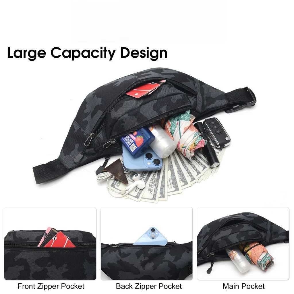 Mens Crossbody Waist Bag Multifunctional Waterproof Fitness Chest Pack with Three Pocket Nylon Fabric Chest Trendy Shoulder BagT251126