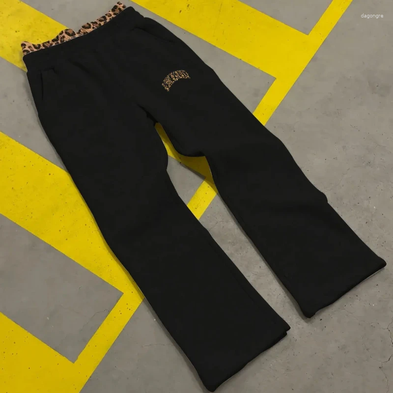 Men's Pants Hip Hop Double Waist Design Leopard Splice Couple Casual Versatile Jogging Trouser High Street Loose Letter Print Sweatpant Z260315