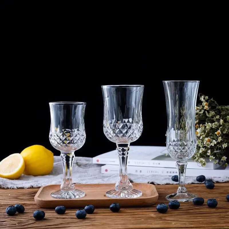 4 Style Ins-style Glass Embossed Champagne Glass Red Wine Glass Tall Glass High Appearance Level Glass Wine Glass Water Glass C251126
