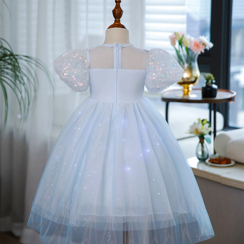 DISNEY Kids designer clothes Frozen baby clothes Glowing Elsa princess dress Aisha dress for girls Spring and summer children's short-slee birthd