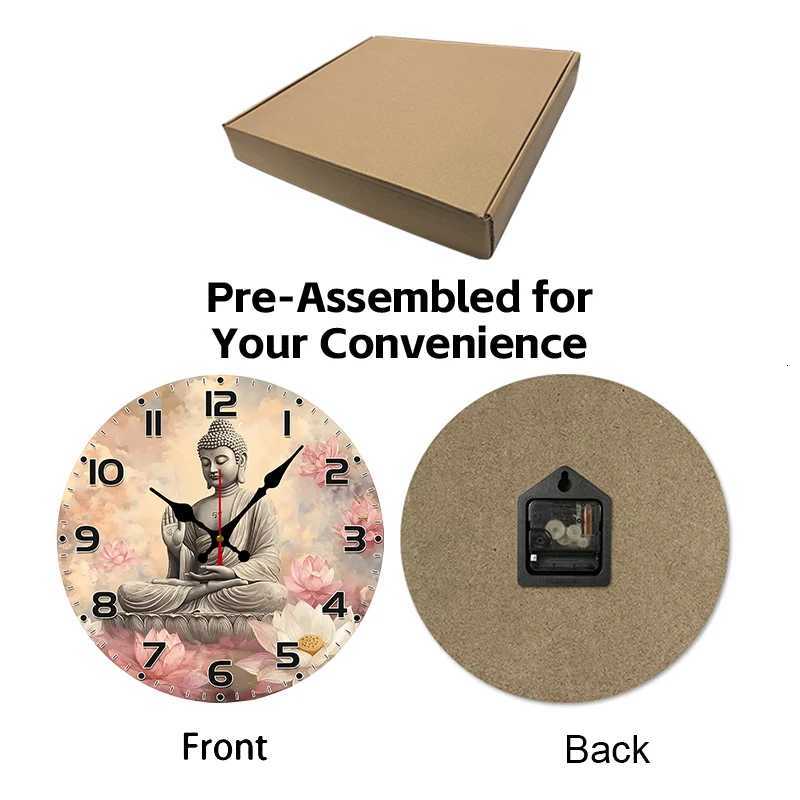 Serene Buddha Wooden Round Silent Hanging Wall Clock Suitable For Living Room Office Study Room Bedroom Home Decoration C251126