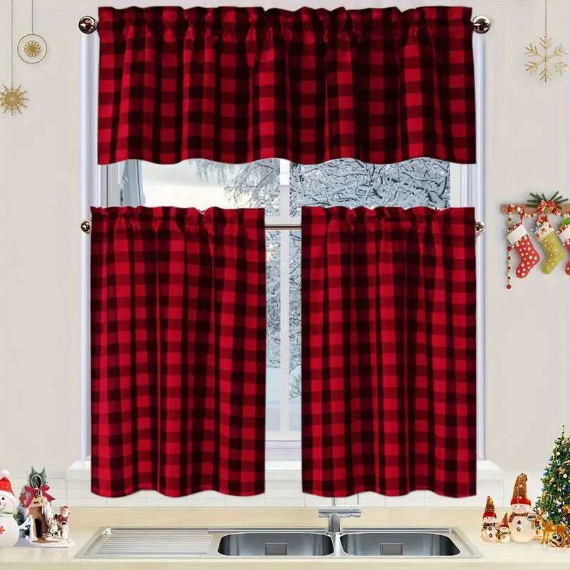 Curtain Christmas Christmas plaid curtains kitchen curtains W140xH45cm 1pc W70xH130cm 2pcsW140xH45cmW70xH130cm 3pcs Y251126