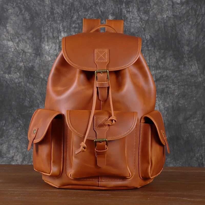 Vintage Top Layer Cowhide Men's Leather Crazy Horse Computer Bag Unisex Trend Fashion Travel Backpack