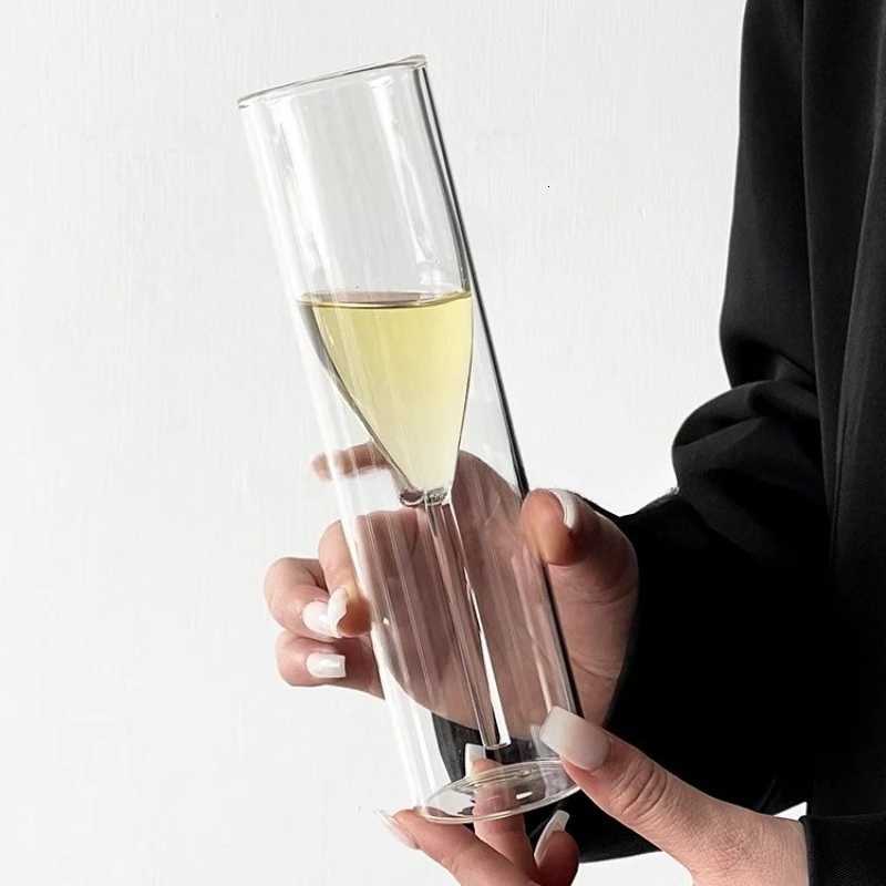Double Wall Champagne Glasses - Elegant Crystal-Design Tulip Flute Cups for Weddings Cocktails Toast Shatter-Resistant C251126