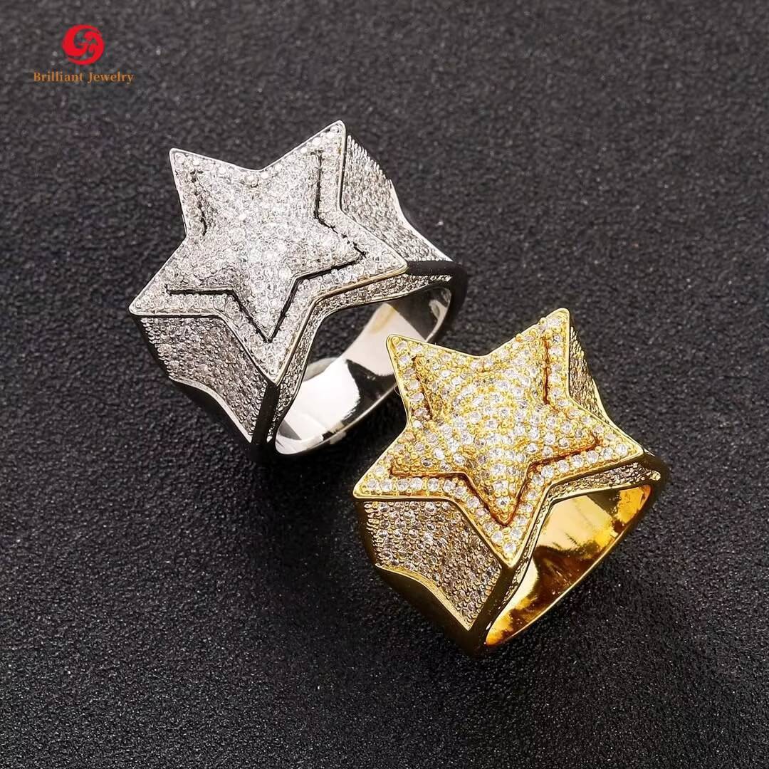 Customizable Luxury Hip Hop Iced Out 925 Silver VVS Moissanite Ring Pass Diamond Tester Mossanite Hiphop Ring GRA Certified