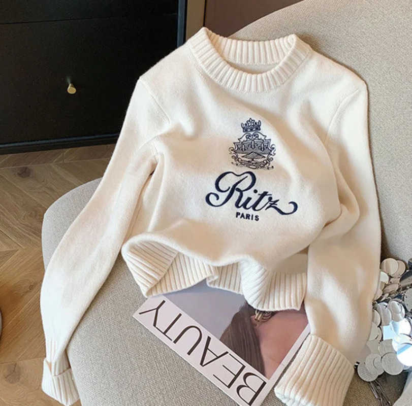 Womens Spring Summer Long Slve Embroidery Pullover Round Neck Casual Knitted Sweater Jumper S251125QQDX