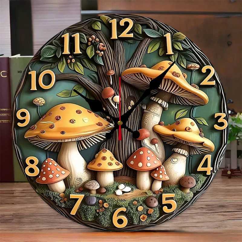 Cute Mushroom Tree Wooden Round Silent Hanging Wall Clock Suitable For Living Room Office Study RoomBedroom Home Decoration C251126