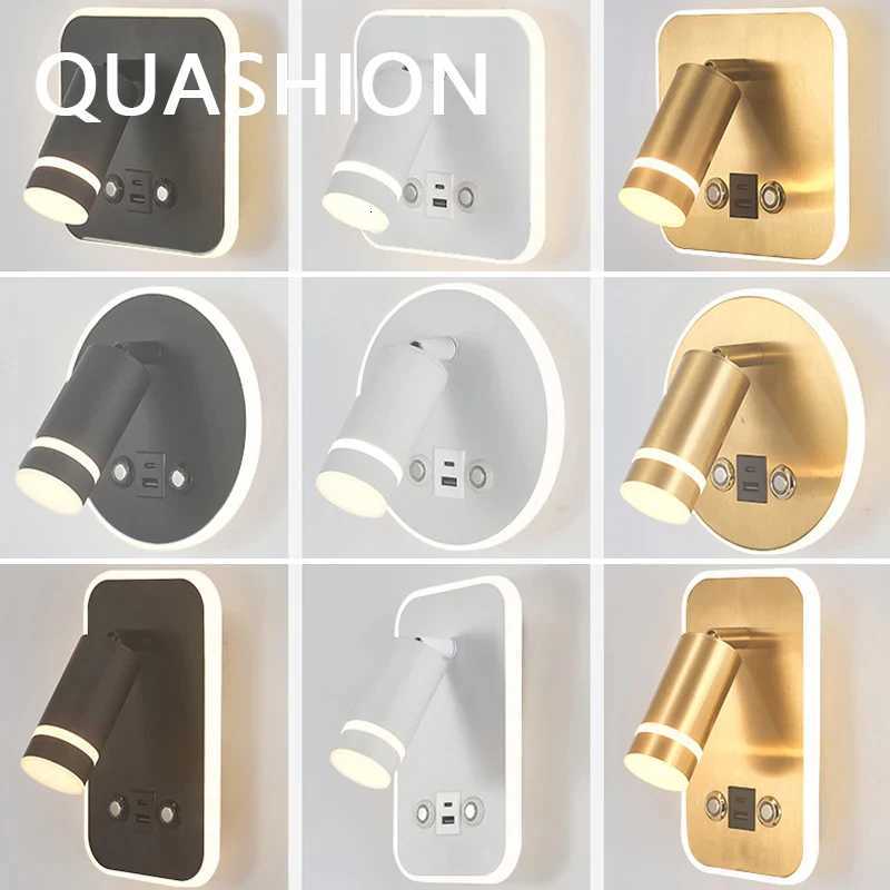 Modern Hotel Reading Wall Lamp USB Interface Dimmable LED Sconce Light With Switches Metal Body And Acrylic Lampshade Decor Lamp M251126