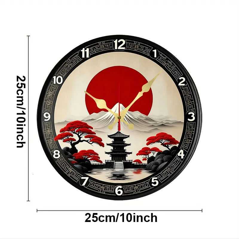 Mount Fuji Sunrise Wooden Round Silent Hanging Wall Clock Suitable For Living RoomOffice Study Room Bedroom Home Decoration C251126
