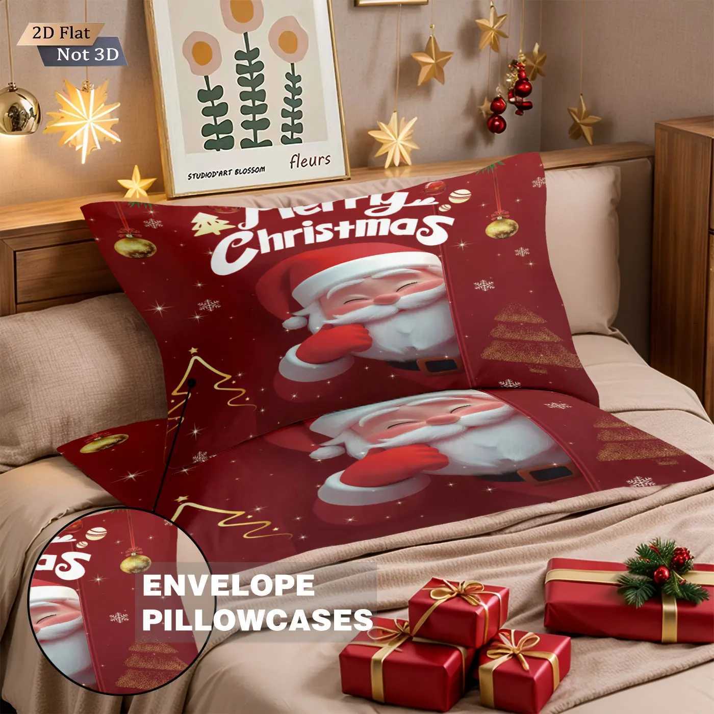 Christmas 3pcs cartoon Santa Claus red printed coreless duvet cover set multi size bedroom bedding holiday decoration machine washable Y251126