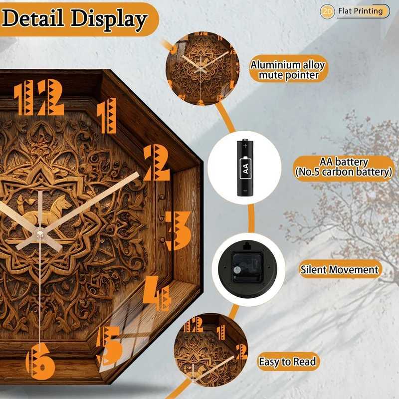 Attractive Premium Intricate Octagon Wooden Carved Deer Wall Clock for Office Farmhouse Valentines Day Halloween Easter Gifts C251126