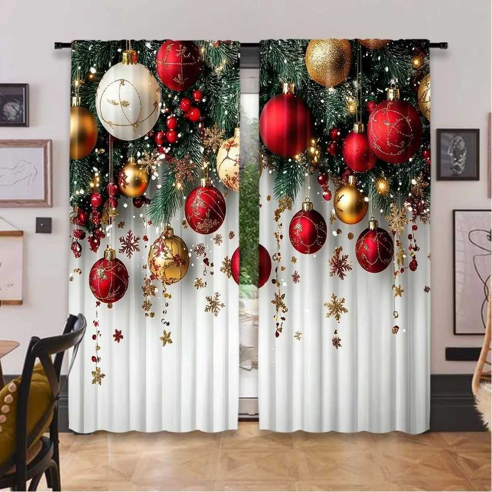 Curtain Christmas 2pcs 2D flat printing Classic Christmas Curtains Festive Ornaments5 Digital Printed Polyester Drapes Birthday Party for Y251126