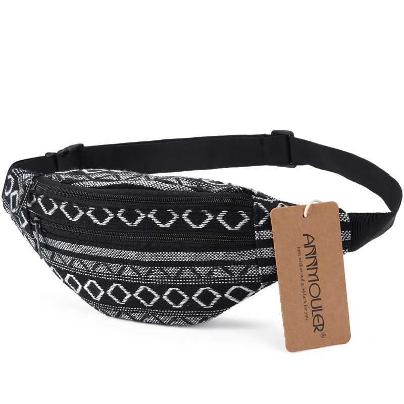 Annmouler New Women Fanny Pack 8 Colors Fabric Waist Packs Bohemian Style Waist Bag 2 Pocket Waist Belt Bag Travel Phone PouchT251126