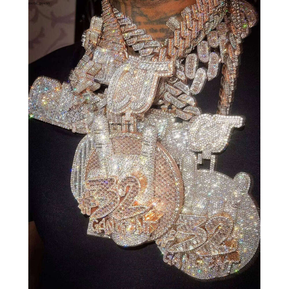 Iced Out Hip Hop VVS Men's Fine Jewelry Sterling Silver 18K Gold Plated 3D Moissanite Pendant